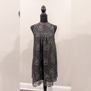 Lace shift dress, with mock neck